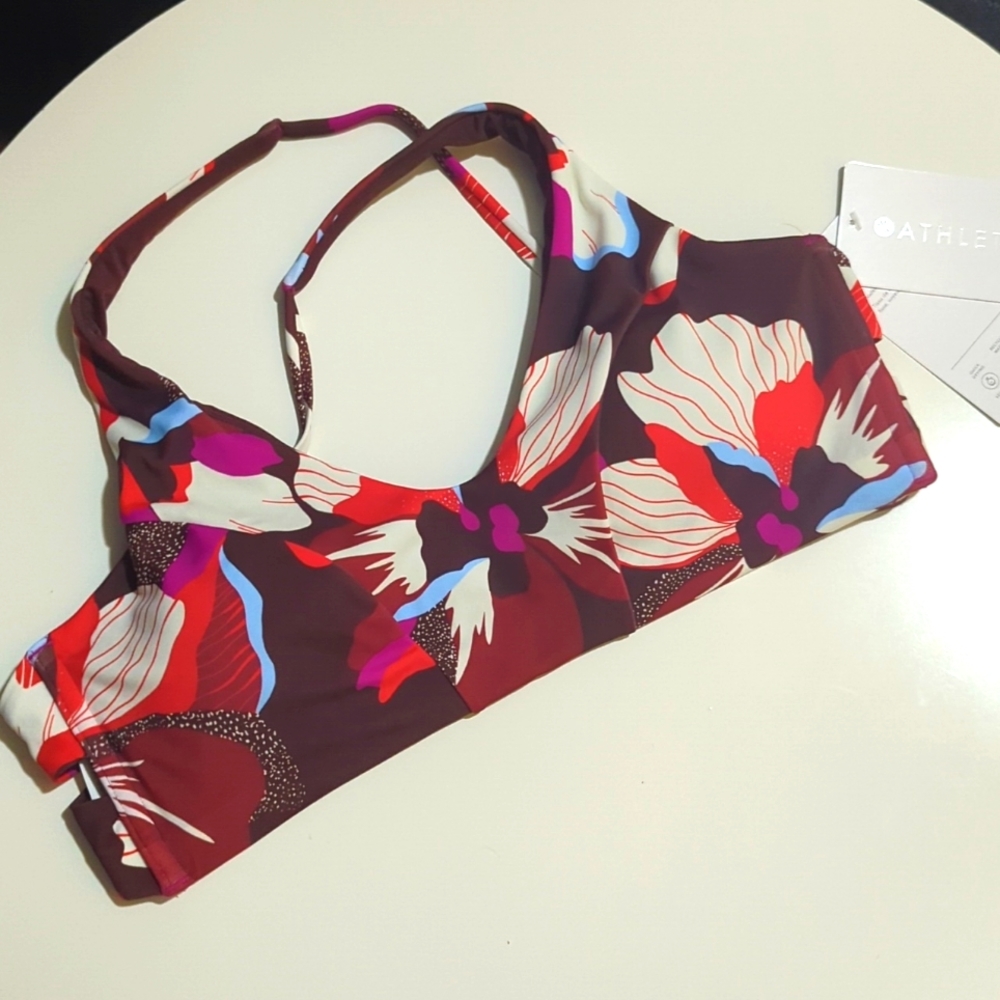 New: Athleta Triangle Printed Bikini Top-Sz M, Hero Bloom Decadent Chocolate
